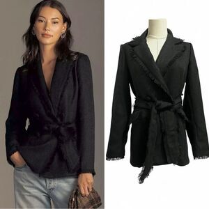 NWT Anthropologie Bishop + Young Frayed Edge Belted Blazer XS Office Career